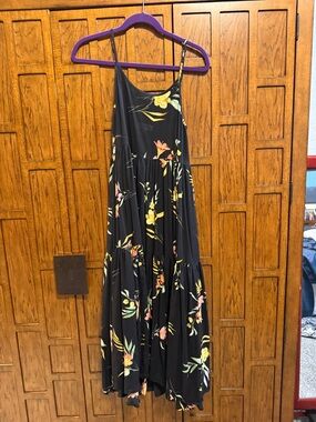 Black Floral Maxi Dress with Yellow & Pink Blooms